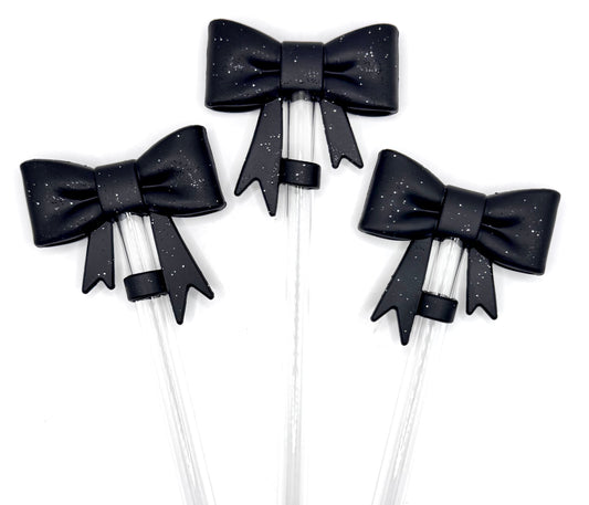 Black glitter silicone bow straw topper
