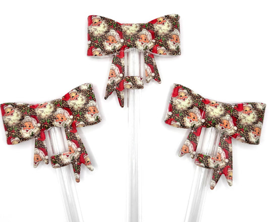 Old fashioned Christmas Santa big bow silicone straw topper