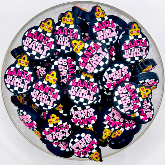 Pink Checkered Santa baby ornament (HBK exclusive) silicone focal bead