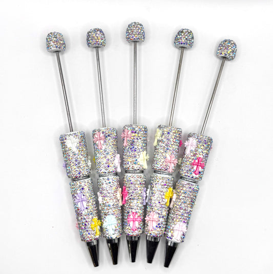 White cross rhinestone beadable pen