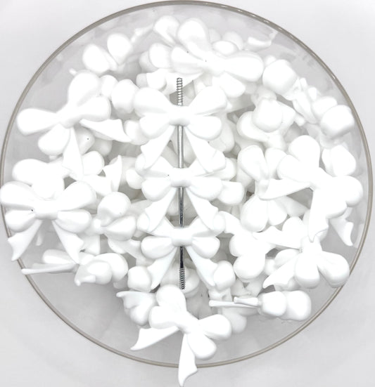 3D white ribbon bow long tail (HBK exclusive & collab) silicone focal bead