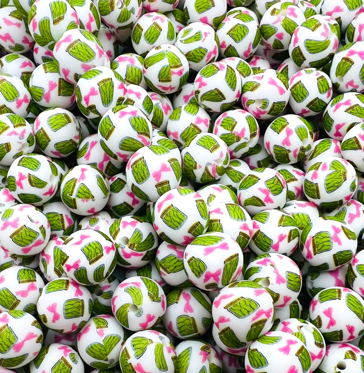 15mm pickle bow print (exclusive) silicone bead