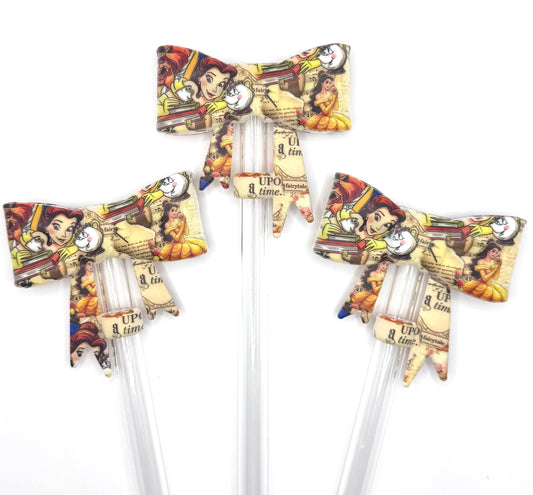 Beauty and beast (HBK exclusive) big bow silicone straw topper
