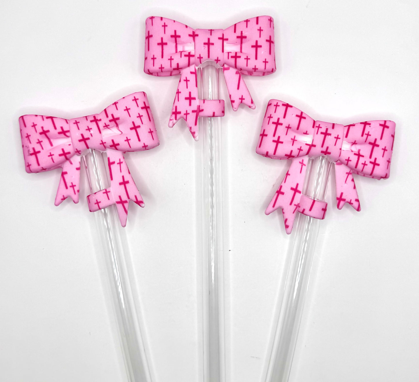 Pink cross print bow (HBK exclusive) silicone straw topper