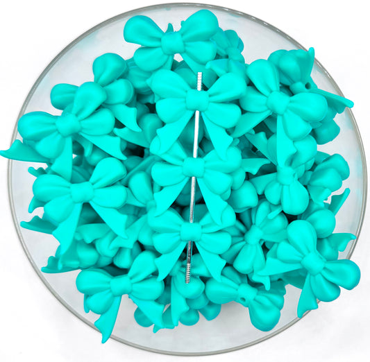 3D ribbon turquoise bow long tail (HBK exclusive & collab) silicone focal bead
