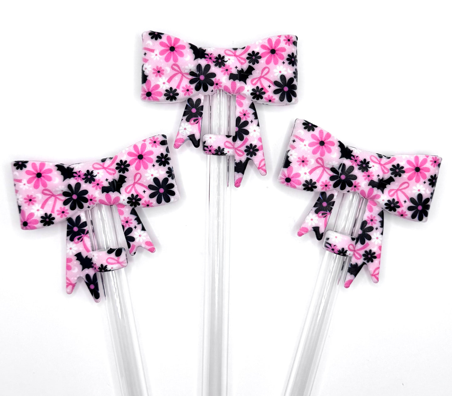 Bats, bows and daisy silicone straw topper