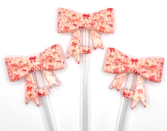 Coquette bow silicone straw topper