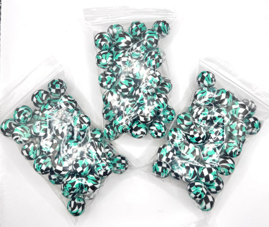 Defected 15mm turquoise bow checkered print (pack of 40) NO CODES