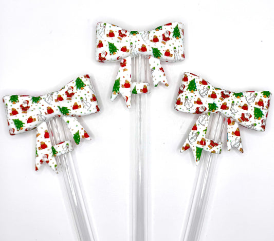 Christmas delight bow silicone straw topper