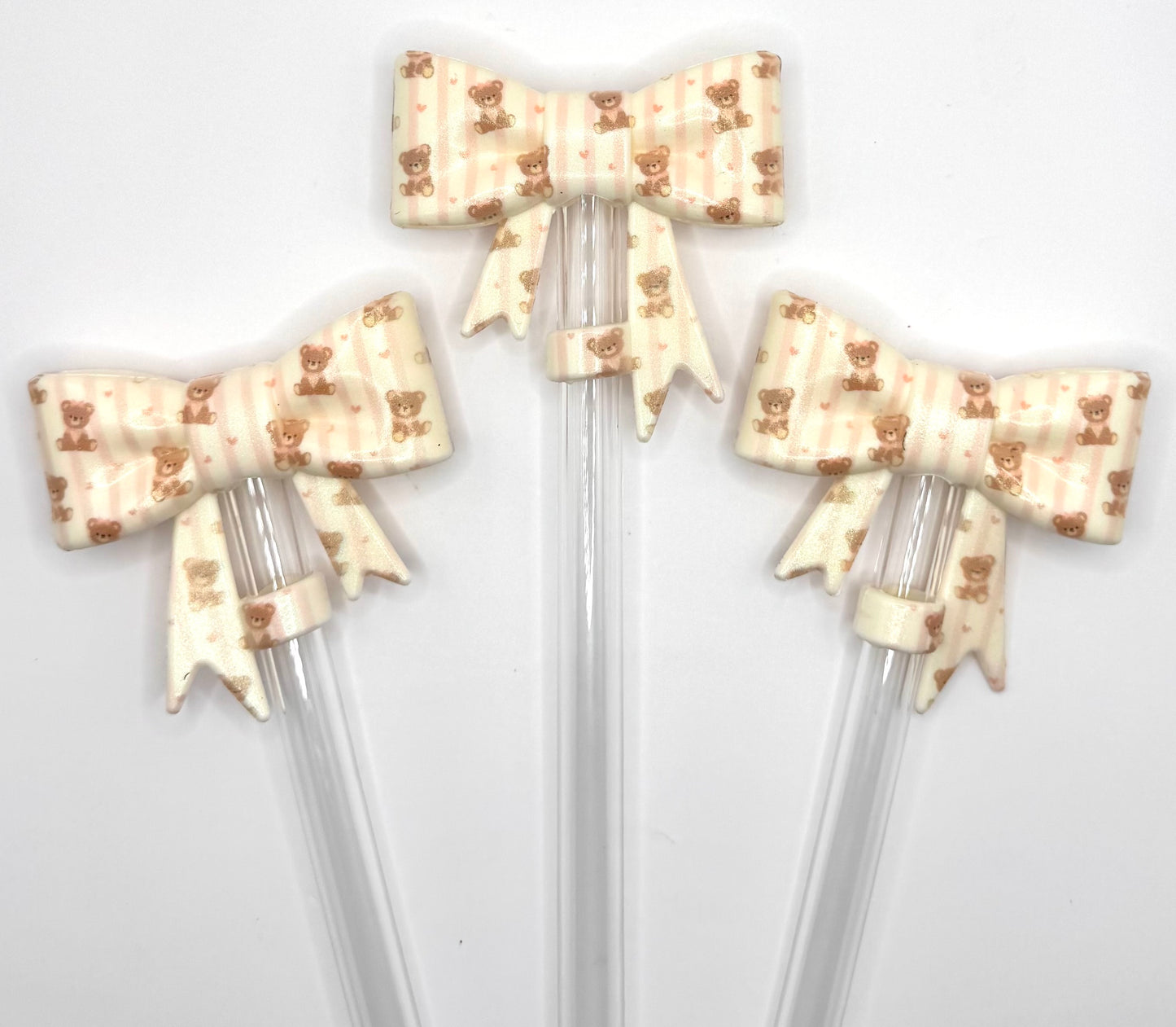 Opal striped teddy silicone straw topper