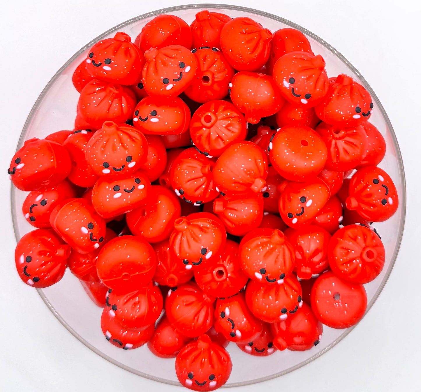 3D glitter red dumpling silicone focal bead