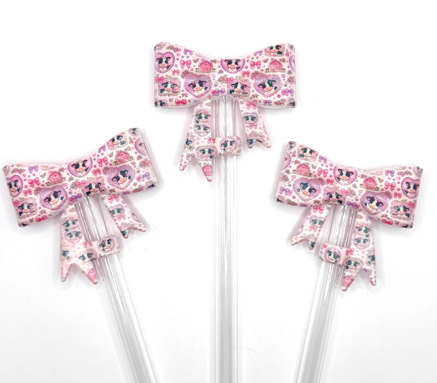 Pink cow pasture silicone straw topper (HBK exclusive) ￼