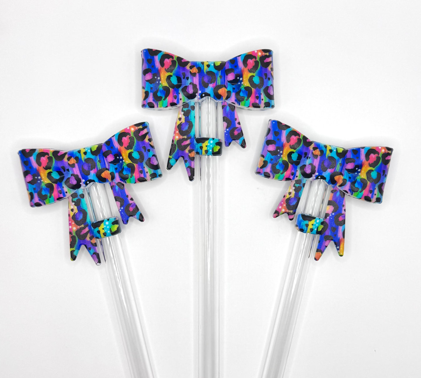 Rainbow leopard silicone straw topper