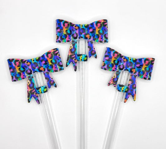 Rainbow leopard silicone straw topper