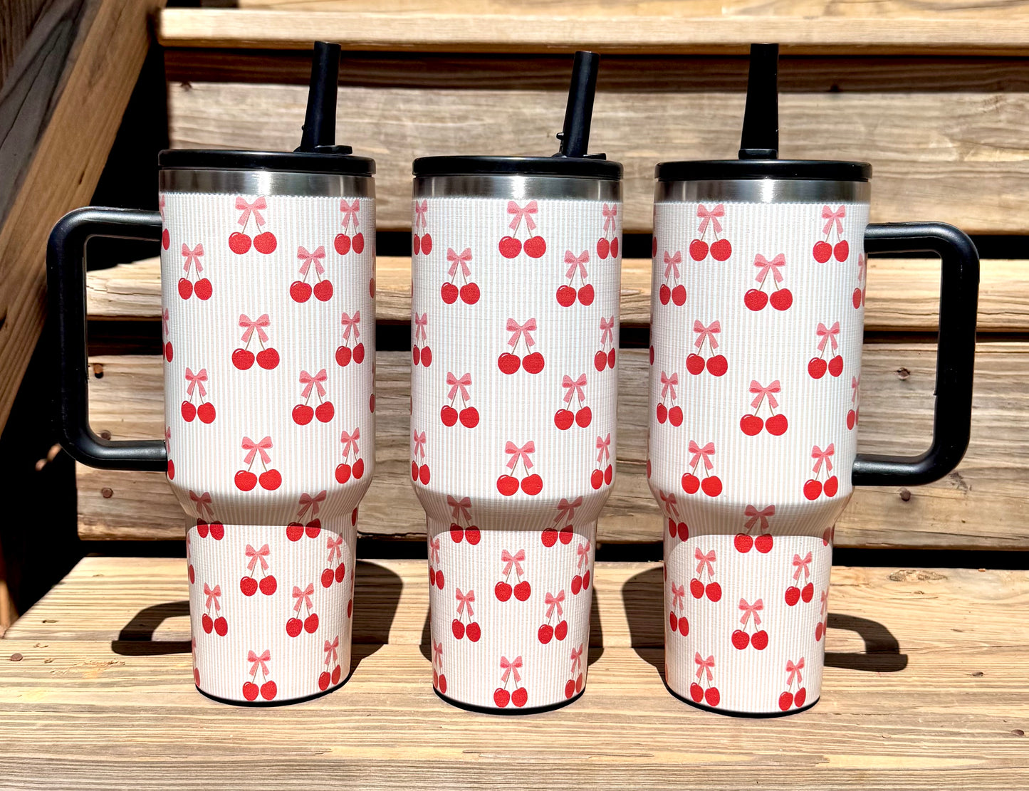 40oz striped cherry stainless steel leakproof tumbler (HBK exclusive)