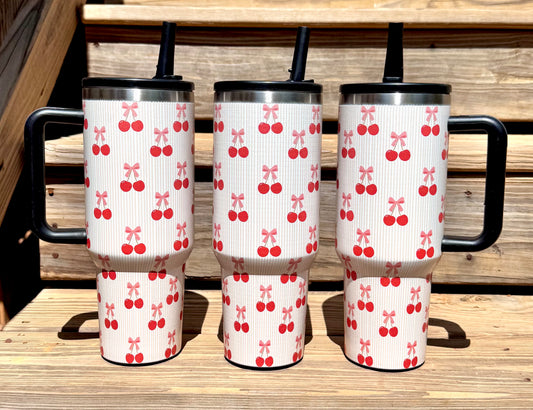 40oz striped cherry stainless steel leakproof tumbler (HBK exclusive)