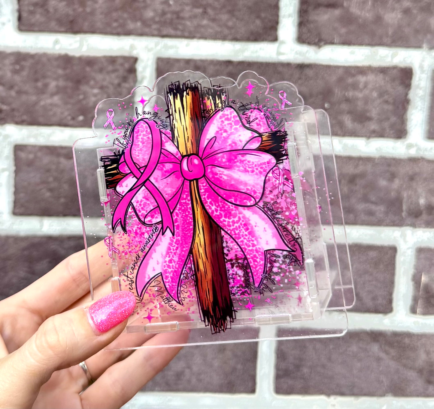 Breast cancer awareness cross acrylic pen holder