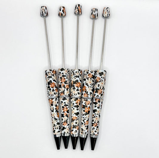 Burnt orange daisy cow print (HBK exclusive) beadable pen