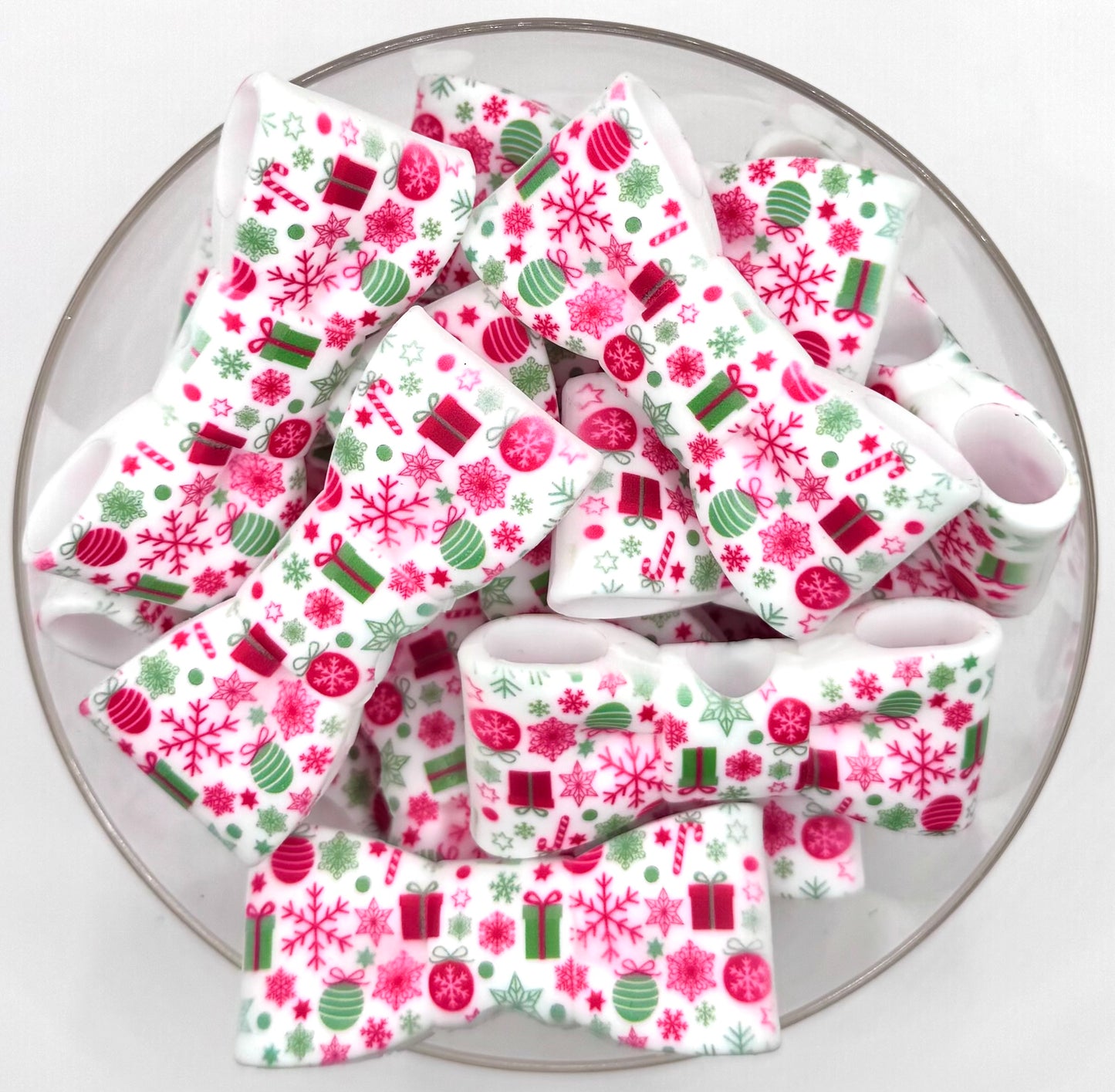 Peppermint Christmas bow silicone focal bead