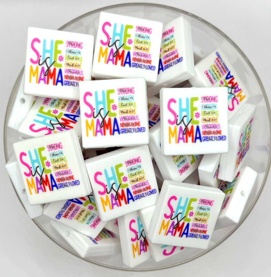 She is mama - strong, chosen, beautiful, capital, victorious, never alone, greatly loved (HBK Exclusive) silicone focal bead