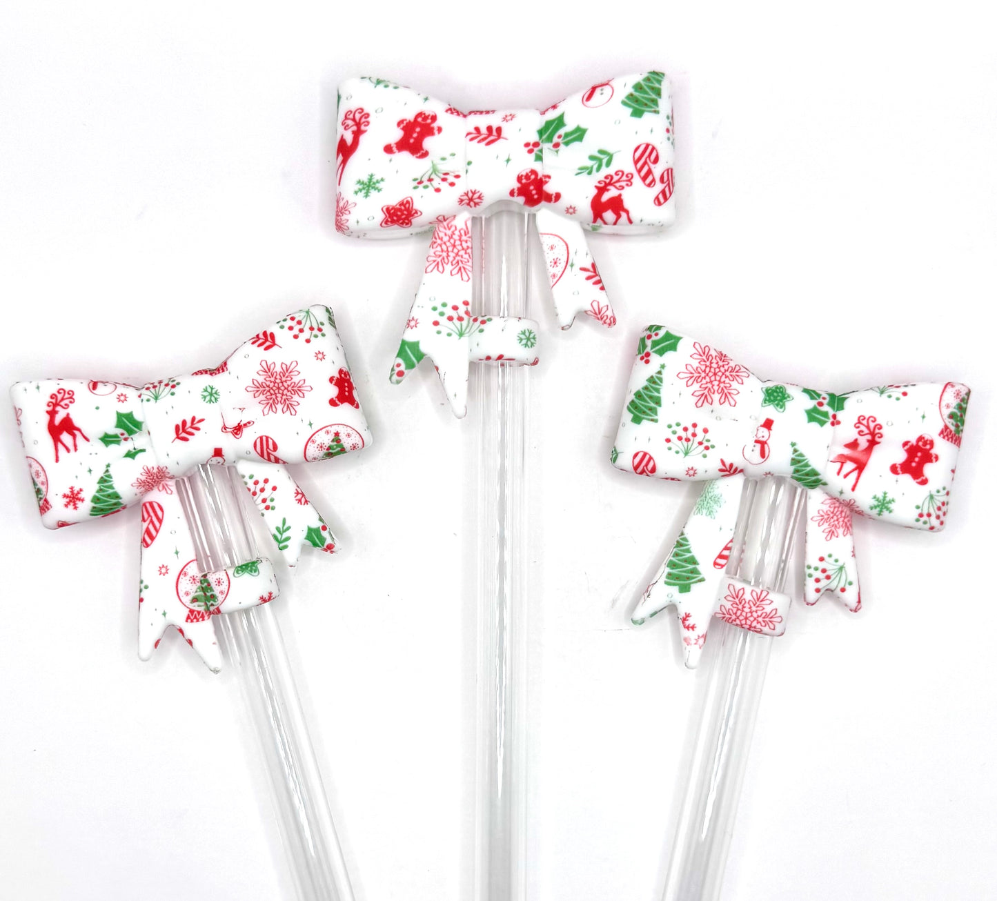 Old fashioned Christmas bow silicone straw topper