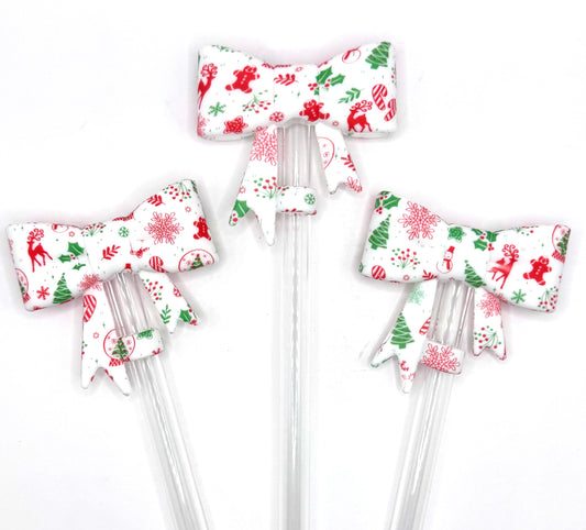 Old fashioned Christmas bow silicone straw topper