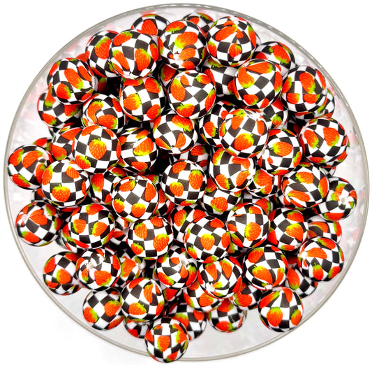 15mm checkered strawberry print (HBK exclusive) bead