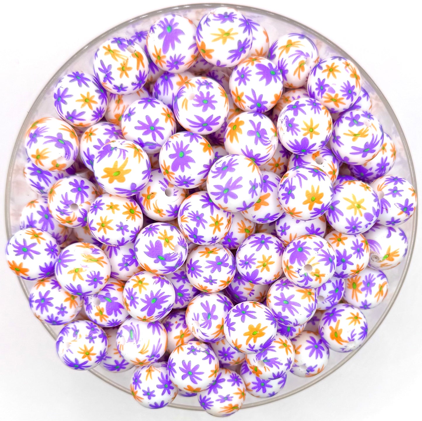 15mm Halloween Daisy print (HBK exclusive) silicone bead