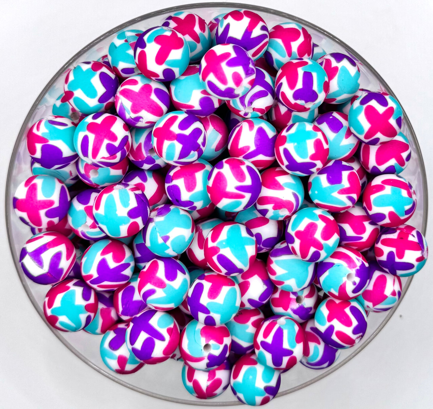 15mm brush stroke cross print (HBK exclusive) silicone bead