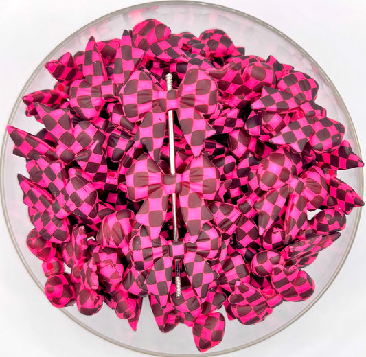 Pink checkered bow (exclusive) silicone focal bead
