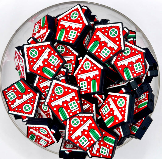 Christmas gingerbread house silicone focal bead