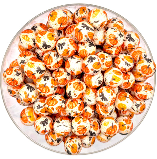 15mm pumpkins bows and daisies silicone bead
