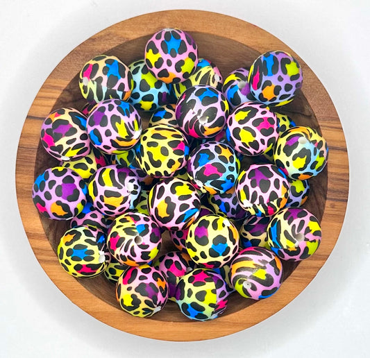 Multicolor leopard print 15mm silicone bead