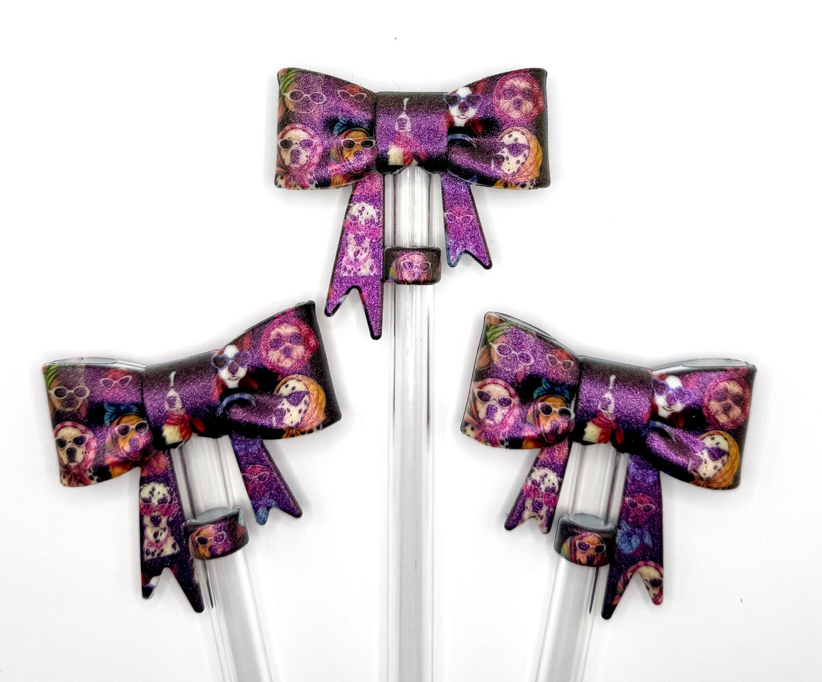 Opal dogs with glasses (HBK exclusive) big bow silicone straw topper