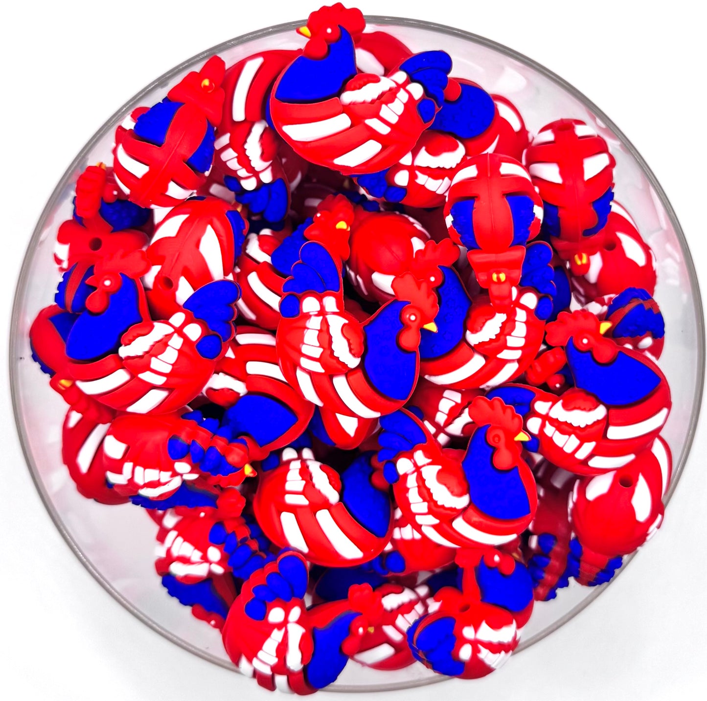 3D red white & blue hen silicone focal bead