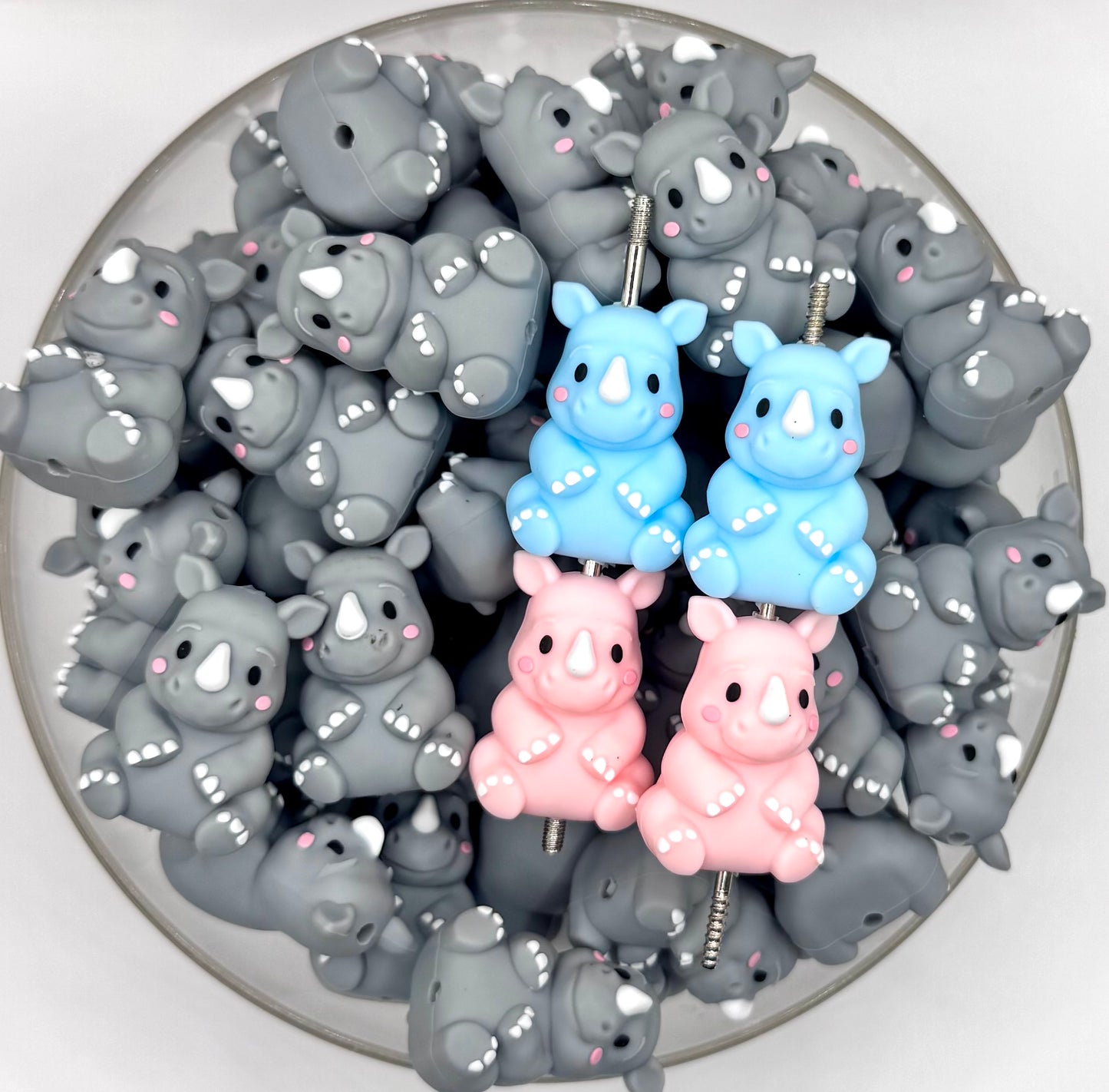 3D rhinoceros silicone focal bead (pick your color)