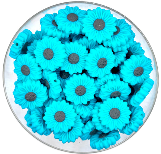 Turquoise sunflower silicone focal bead