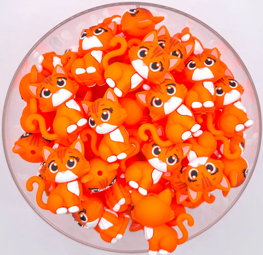 3D Orange cat silicone focal bead