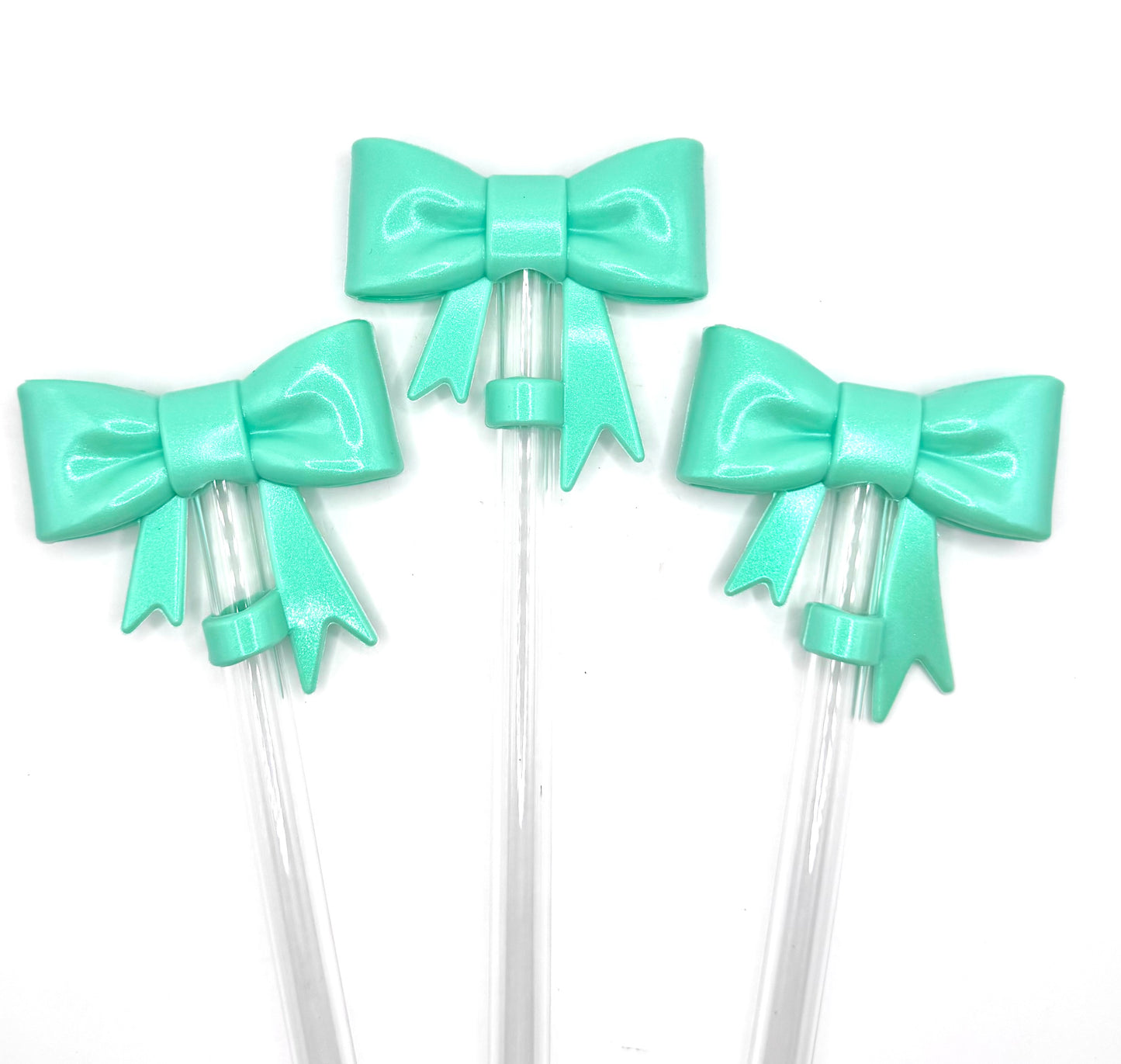 Opal bow silicone straw toppers