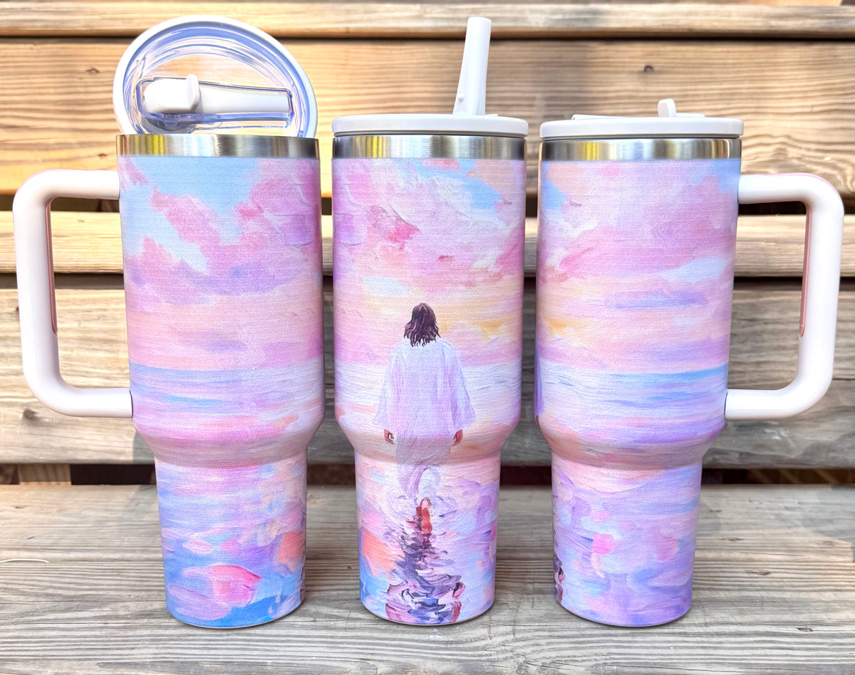 Pink Jesus walking on water (HBK exclusive) 40 oz stainless steel tumbler, leakproof with lit & straw