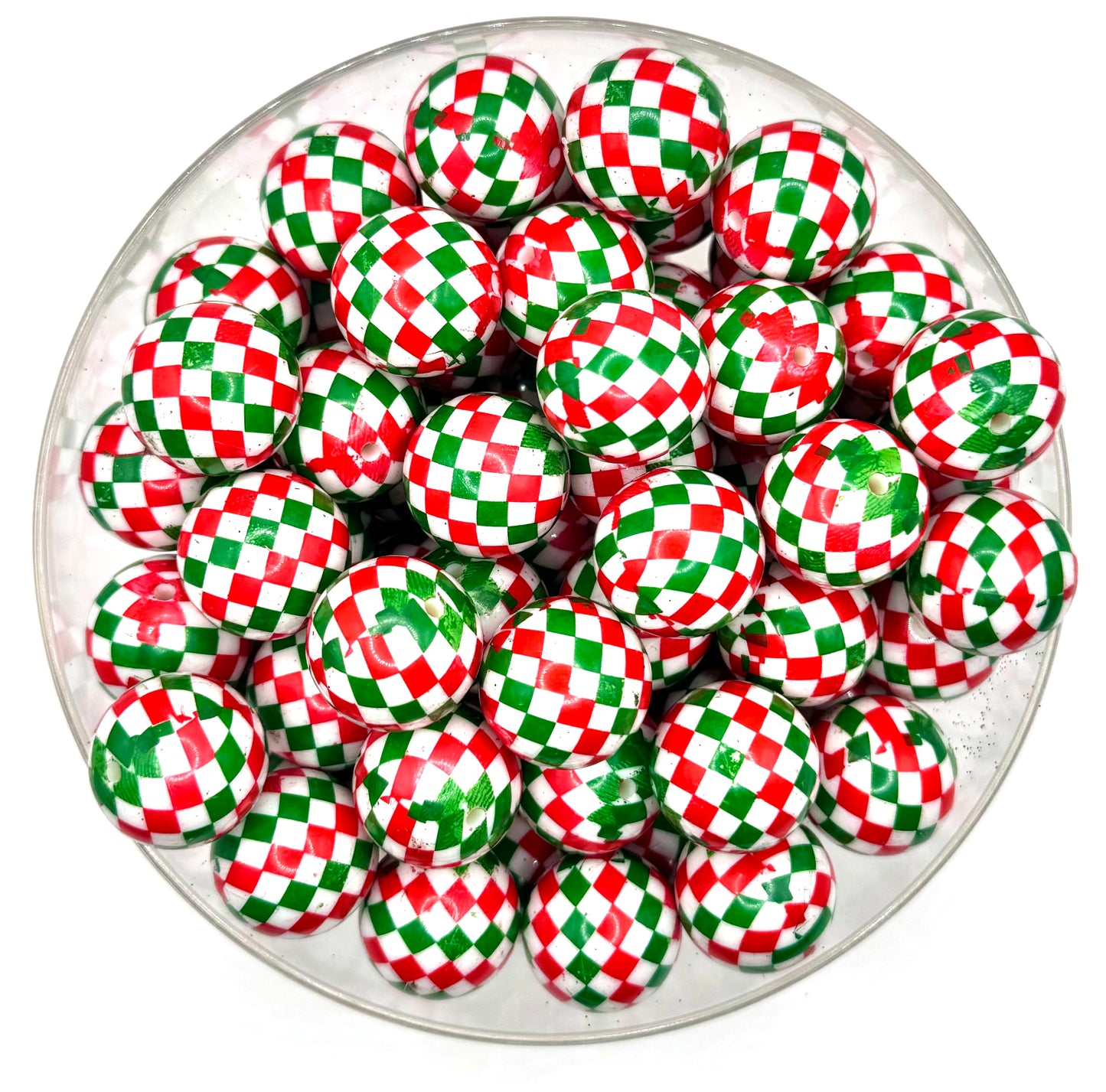 20mm Christmas checkered print bubblegum acrylic bead