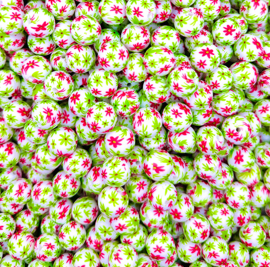 15mm Christmas daisy print (HBK exclusive) silicone bead