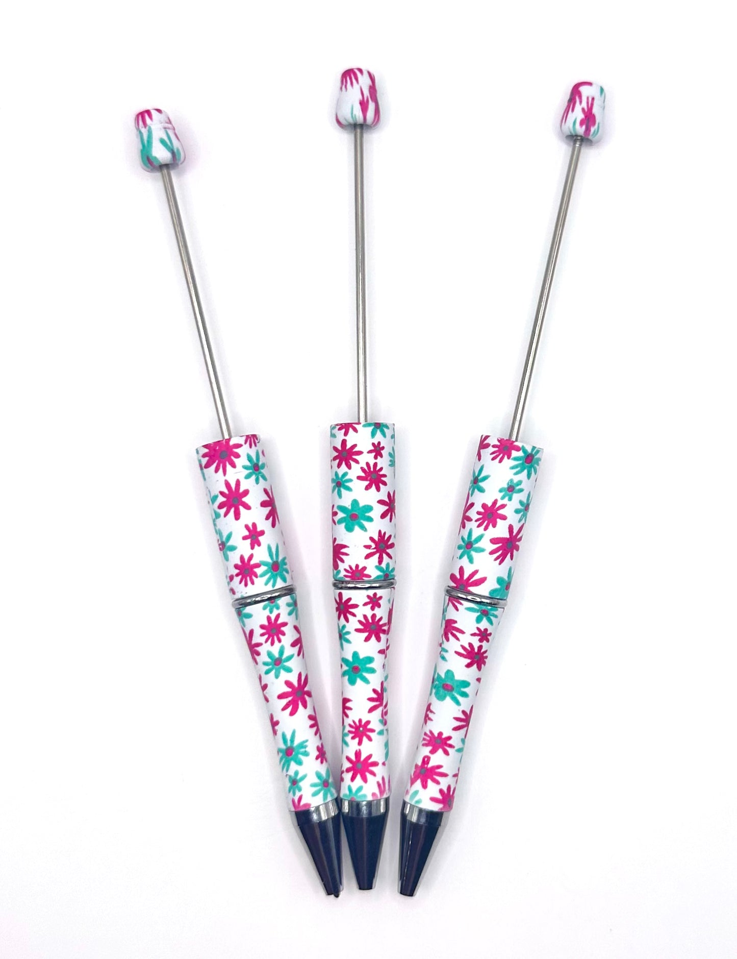 Turquoise & hot pink daisy (HBK exclusive) beadable pen