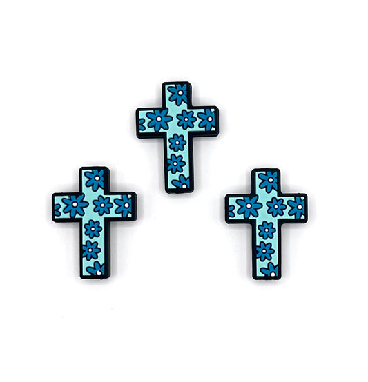 Turquoise daisy cross (HBK exclusive) silicone focal bead