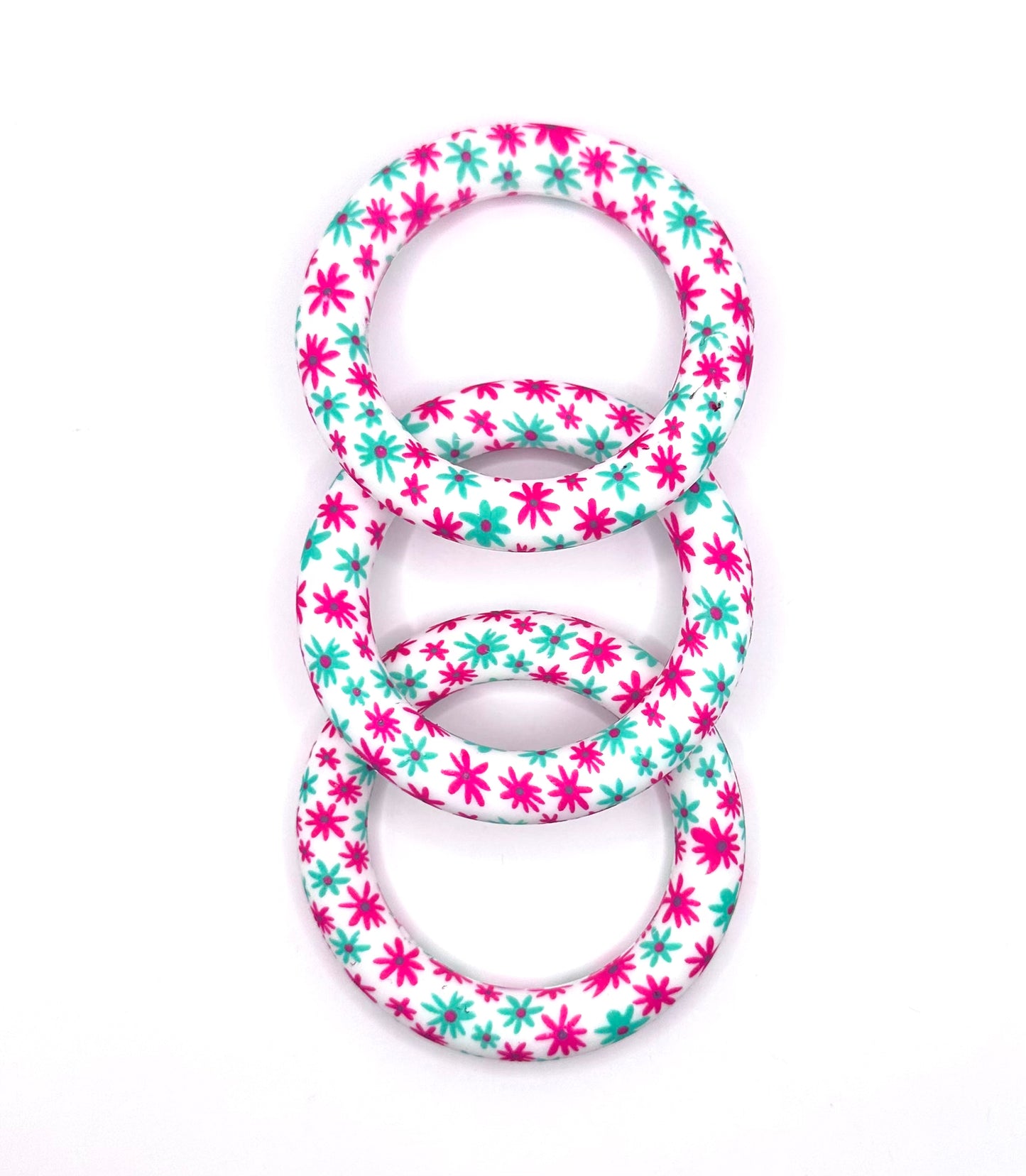 65mm turquoise & hot pink daisy (HBK exclusive) silicone ring