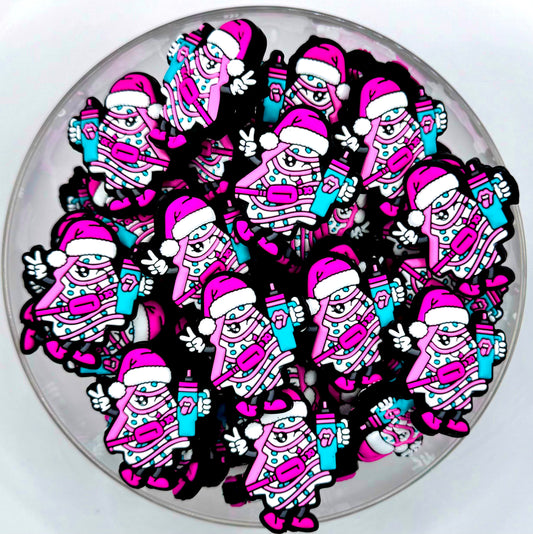 Hot pink Christmas tree cake silicone focal bead