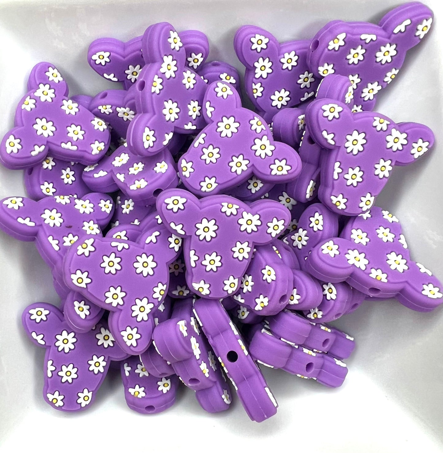 Purple daisy cow (exclusive) silicone focal bead