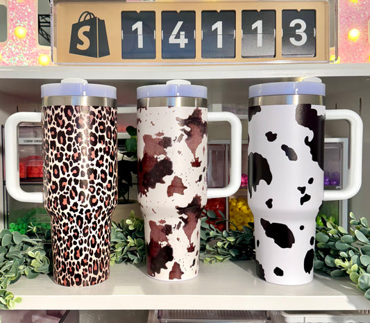 Cow print & leopard 40oz tumbler (by itself, no bead goodies)