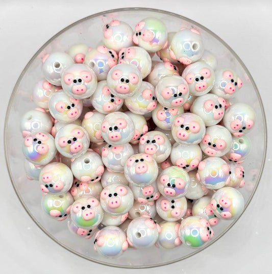 16mm piggy handdrawn acrylic bead