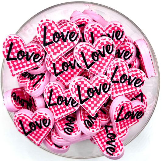 Checkered love silicone focal bead